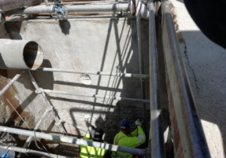 Reparación del hormigón en balsa de agua de proceso